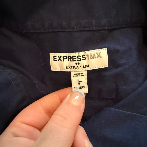 Men’s Express Large Blue Button Down Dress Shirt - Picture 2 of 3